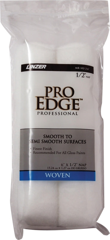 Linzer PRO EDGE MR 102-2 6IN Roller Cover, 1/2 in Thick Nap, 6 in L, Fabric Cover, White, Pack of 6