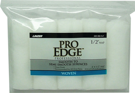 Linzer PRO EDGE MR 102-5 4IN Roller Cover, 1/2 in Thick Nap, 4 in L, Fabric Cover, White, Pack of 6