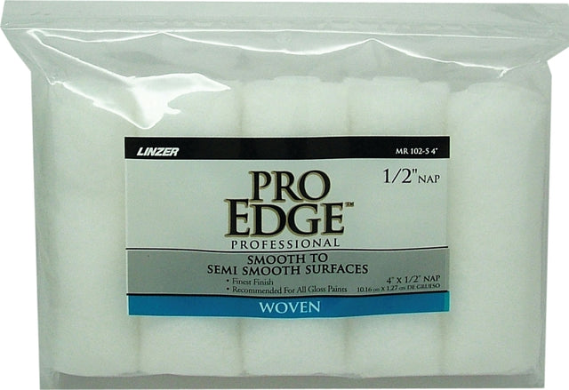 Linzer PRO EDGE MR 102-5 4IN Roller Cover, 1/2 in Thick Nap, 4 in L, Fabric Cover, White, Pack of 6