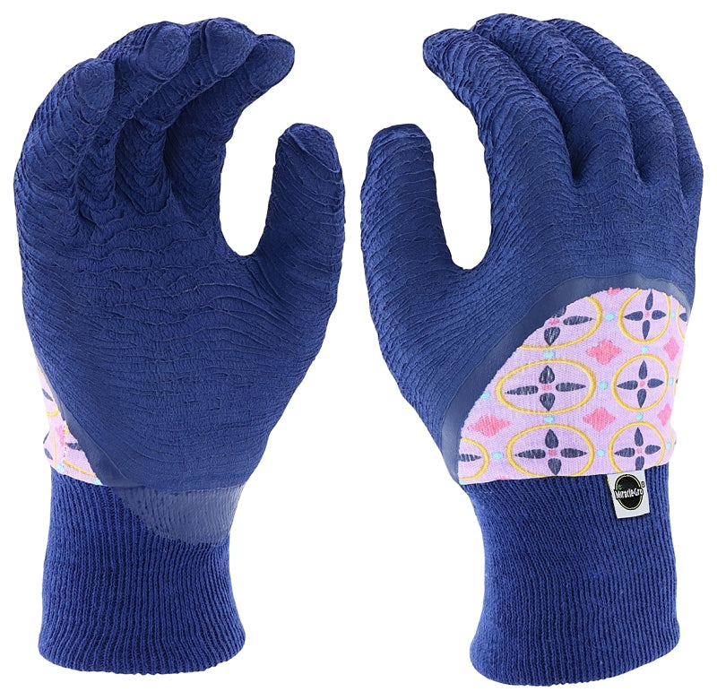 Miracle-Gro MG20802/WML Garden Gloves, Women's, M/L, Knit Wrist Cuff, Latex Coating, Goatskin Leather, Navy/Pink