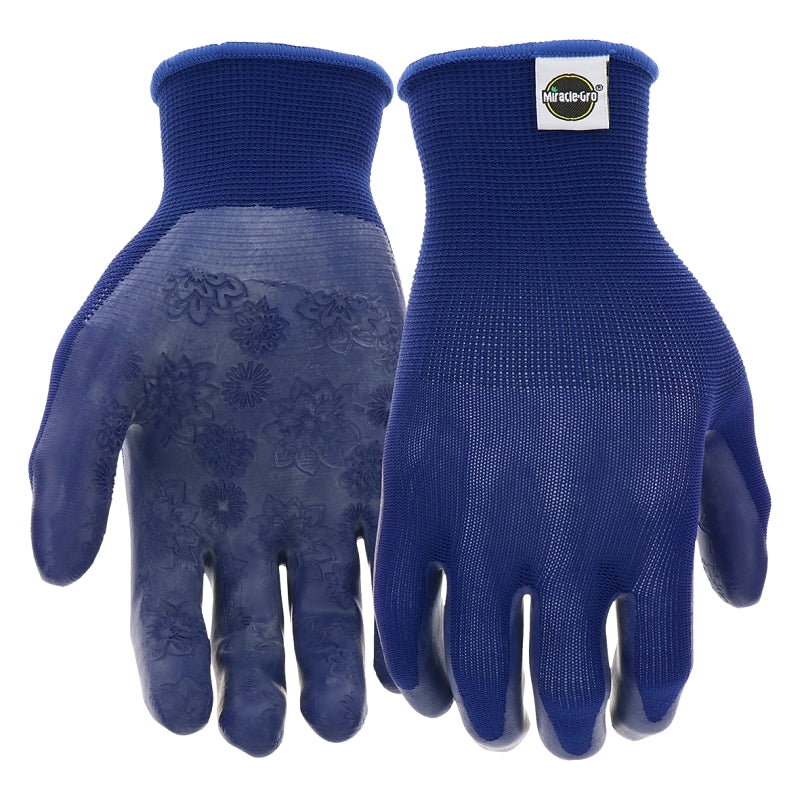 Miracle-Gro MG30608/WML Gloves, Women's, M/L, 3-1/2 in L, Knit Wrist, Seamless Cuff, Latex Coating, Navy