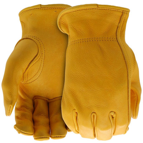 Boss B84081-M Driver Gloves, Men's, M, 7-1/8 to 8 in L, Keystone Thumb, Slip-On Cuff, Deerskin Leather, Gold