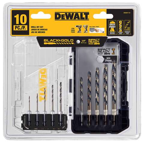 DeWalt Black & Gold High Speed Steel Impact Ready Drill Bit Set Hex Shank 10 pc