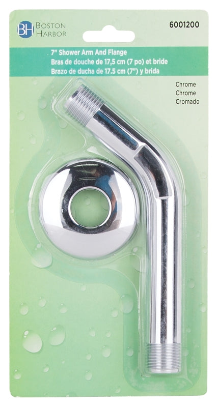 Boston Harbor B1140CP Shower Arm with Flange, 1/2-14 NPT in Connection, Threaded, 7 in L, Plastic