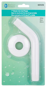 Boston Harbor B1140WH Shower Arm with Flange, 1/2-14 NPT in Connection, Threaded, 7 in L, Plastic