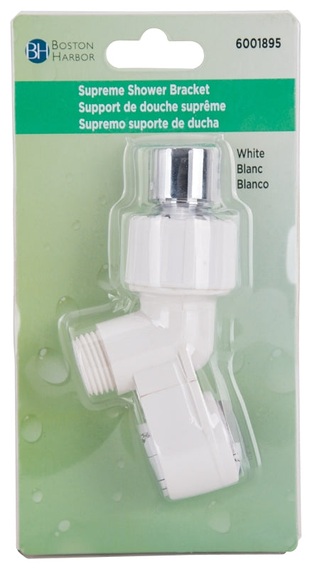 Boston Harbor B1105WH Swivel Ball Joint Shower Bracket, Plastic, White, For: Handheld Shower Head