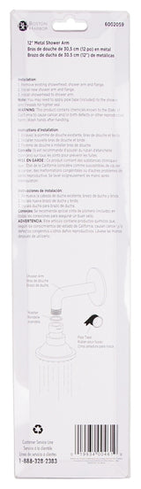 Boston Harbor B1180CP Shower Arm, 1/2-14 Connection, Threaded, 2.75 in L, Stainless Steel, 90 deg