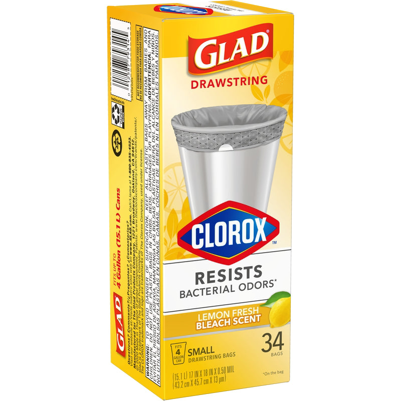Glad 4 gal Lemon Kitchen Trash Bags Drawstring 34 pk, Pack of 6