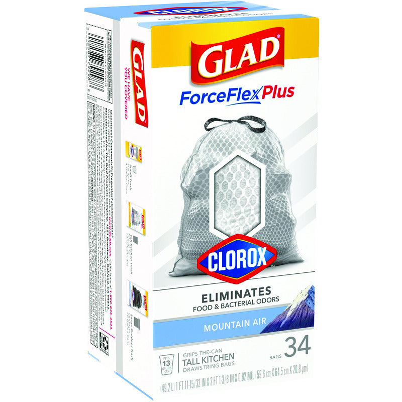 Glad Force Flex Plus 13 gal Mountain Air Tall Kitchen Bags Drawstring 34 pk, Pack of 6