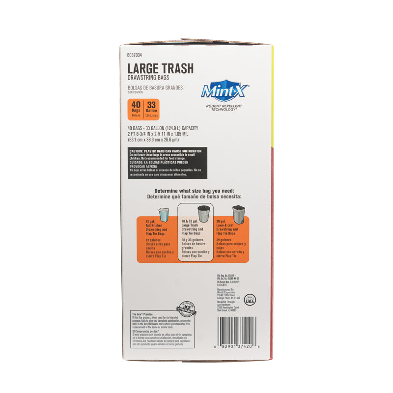Ace 33 gal Mint Trash Bags Drawstring 40 pk, Pack of 3