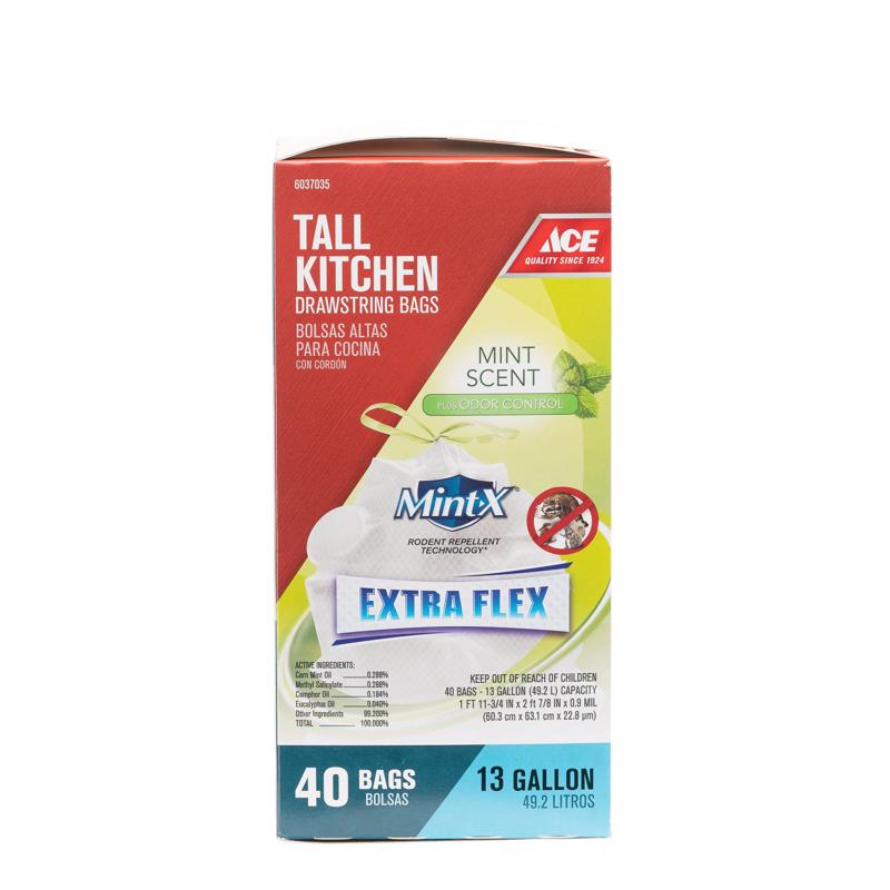 Ace 13 gal Mint Kitchen Trash Bags Drawstring 40 pk, Pack of 6