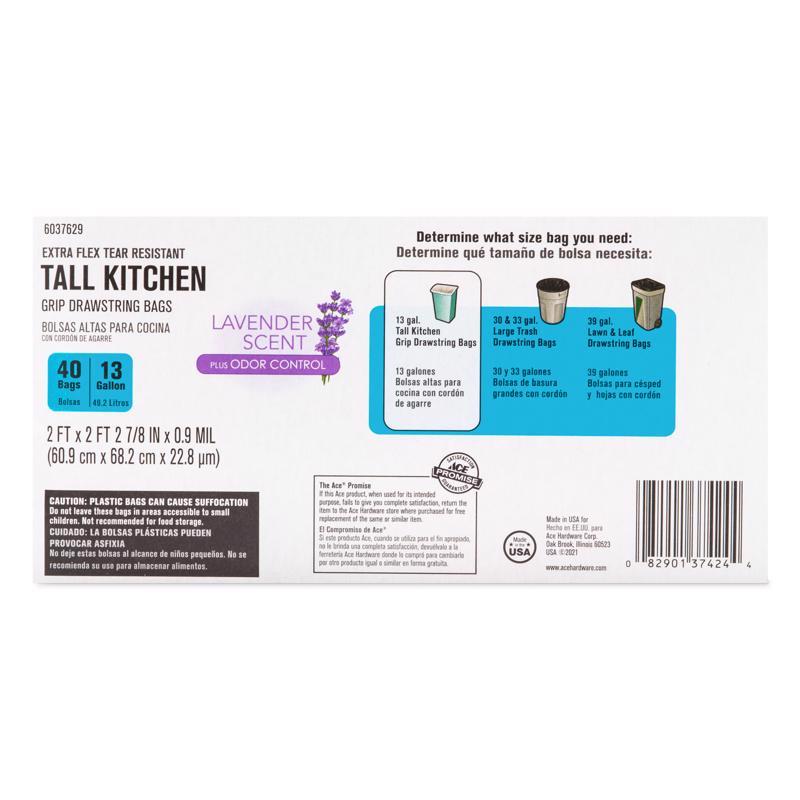 Ace 13 gal Lavender Tall Kitchen Bags Drawstring 40 pk, Pack of 6
