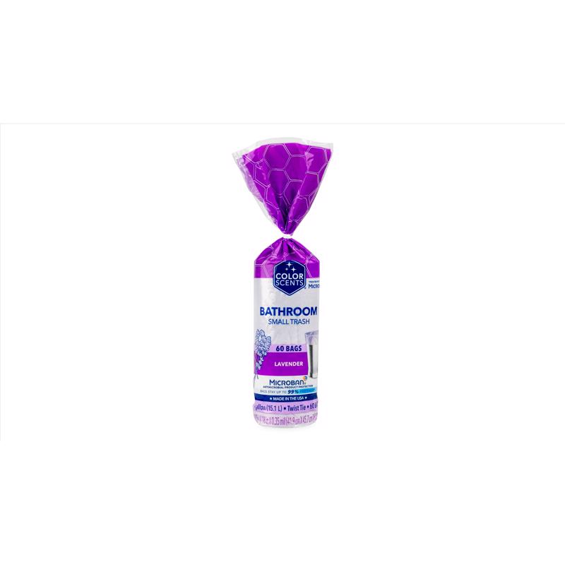 Color Scents 4 gal Lavender Trash Bags Twist Tie 60 pk, Pack of 8