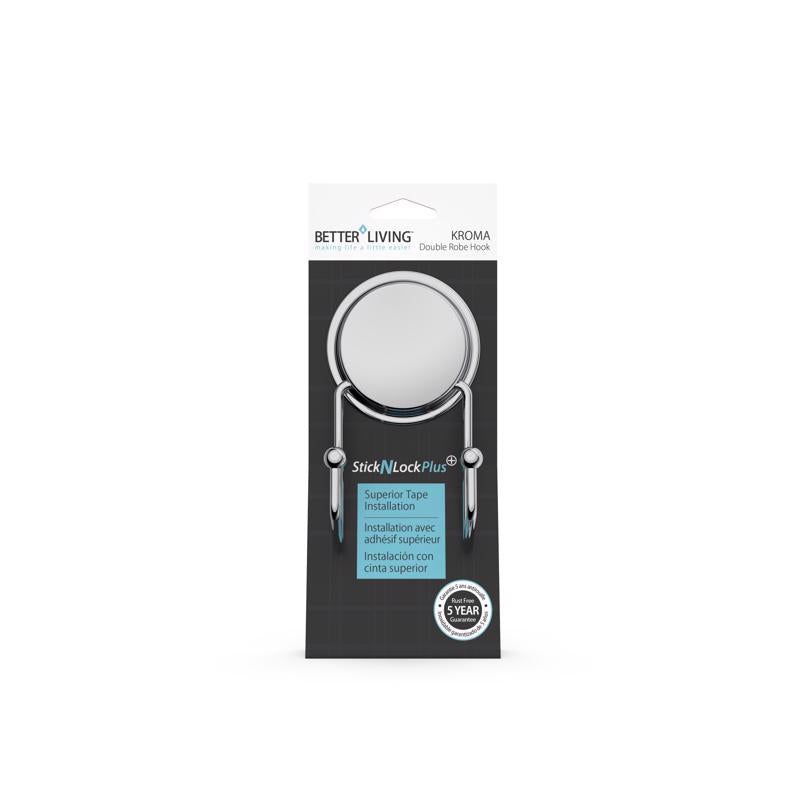 Better Living Stick N Lock Plus 4.33 in. H X 1.85 in. W X 2.36 in. L Chrome Silver Double Robe Hook
