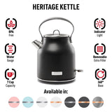 Haden Heritage Black Retro Stainless Steel 1.7 L Electric Tea Kettle