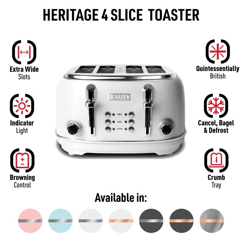 Haden Heritage Stainless Steel White 4 slot Toaster 8 in. H X 13 in. W X 12 in. D