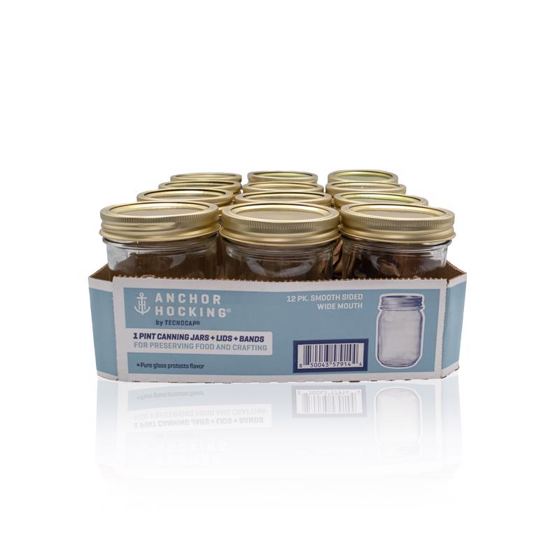 Anchor Hocking Tecnocap Wide Mouth Canning Jar 16 oz 12 pk