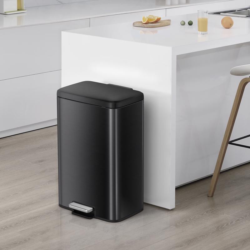 EKO Maxwell 13.2 gal Gray Stainless Steel Step Pedal Trash Can