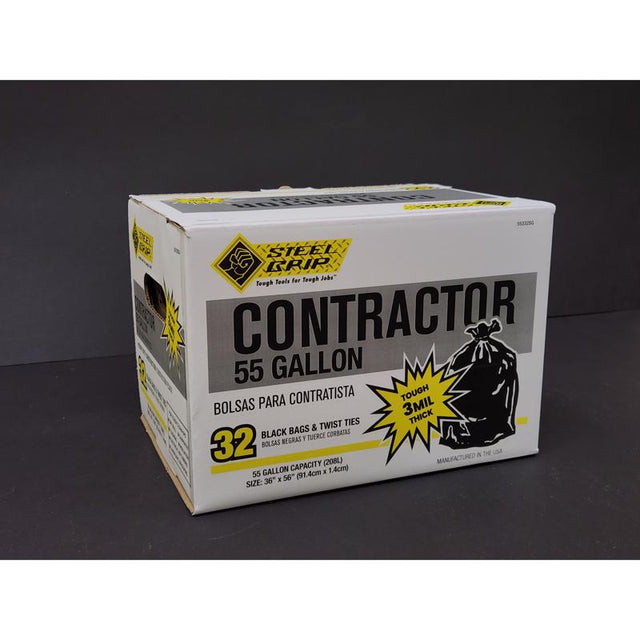 Steel Grip 3Mil 55 gal Contractor Bags Twist Tie 32 pk