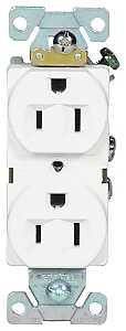 Eaton Wiring Devices BR15W Duplex Receptacle, Nylon/PVC, White, 2-Pole, 15 A, 125 V, Back, Side Wiring, NEMA: 5-15R