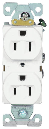 Eaton Wiring Devices BR15W Duplex Receptacle, Nylon/PVC, White, 2-Pole, 15 A, 125 V, Back, Side Wiring, NEMA: 5-15R