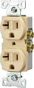 Eaton BR Series BR20V Duplex Receptacle, 2-Pole, 20 A, 125 V, Back, Side Wiring, NEMA: 5-20R, Ivory