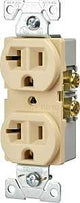 Eaton BR Series BR20V Duplex Receptacle, 2-Pole, 20 A, 125 V, Back, Side Wiring, NEMA: 5-20R, Ivory