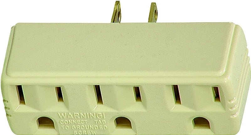 Eaton 1219V-BOX Outlet Adapter with Grounding Lug, 2 -Pole, 15 A, 125 V, 3 -Outlet, NEMA: NEMA 1-15 to 5-15, Ivory