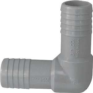 Boshart UPPE-05 Pipe Elbow, 1/2 in, Insert, 90 deg Angle, Polypropylene, Gray, 200 psi Pressure