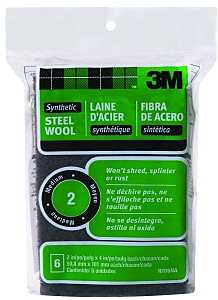 3M 10116 Steel Wool, 4 in L, 2 in W, 2 Grit, Medium, Black