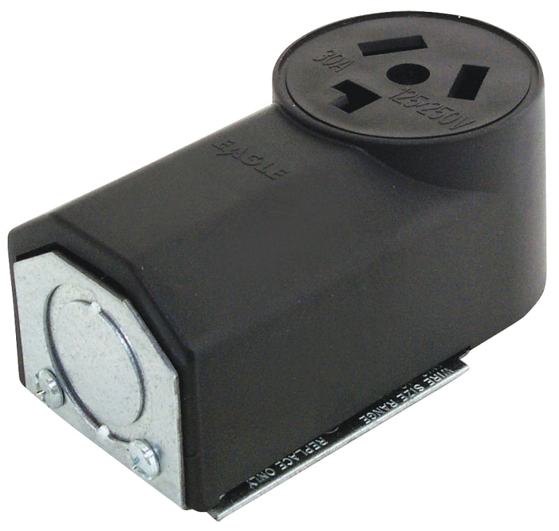 Eaton 125 Power Receptacle, 3-Pole, 125/250 V, 30 A, Back Wiring, NEMA: NEMA 10-30R, Black