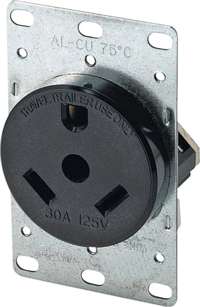 Eaton 1263-BOX Power Receptacle, 2-Pole, 125 V, 30 A, Side Wiring, NEMA: NEMA TT-30R, Brown