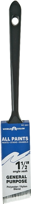 Linzer WC 2851-1.5 Paint Brush, 1-1/2 in W, 2-1/4 in L Bristle, Nylon/Polyester Bristle, Angular Handle