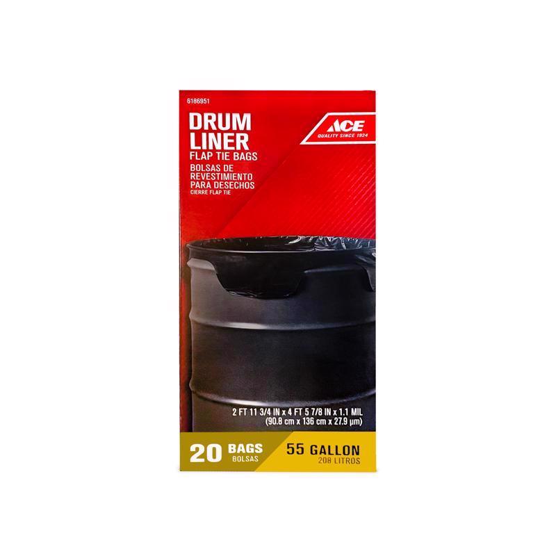 Ace 55 gal No Scent Drum Liners Flap Tie 20 pk, Pack of 6
