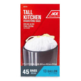 Ace 13 gal No Scent Tall Kitchen Bags Drawstring 45 pk, Pack of 6