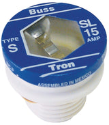 Bussmann SL Series BP/SL-15 Plug Fuse, 15 A, 125 V, 10 kA Interrupt, SL, Time Delay Fuse