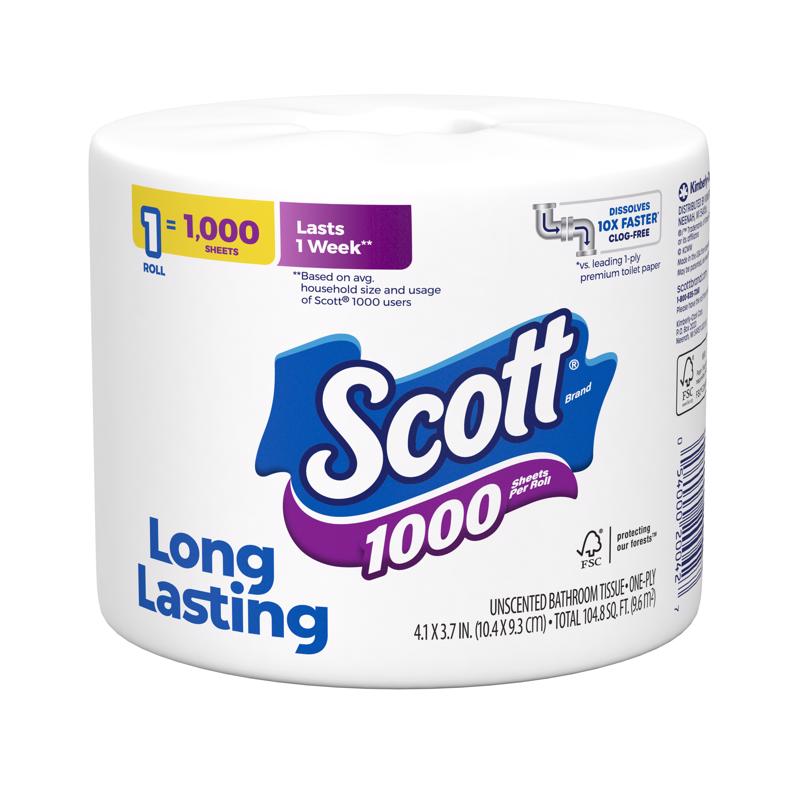 Scott Toilet Paper 1 Rolls 1000 sheet 104.8 sq ft, Pack of 36