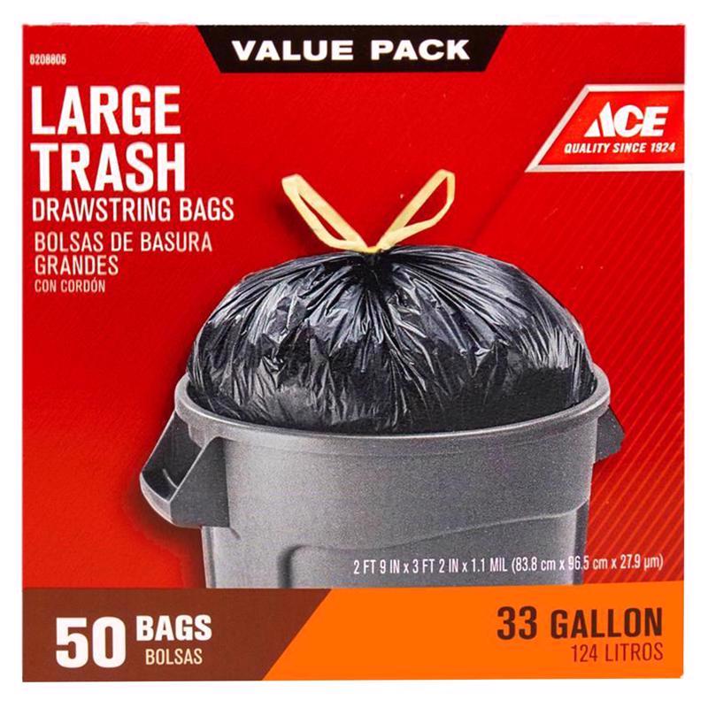 Ace 33 gal No Scent Trash Bags Drawstring 50 pk, Pack of 4