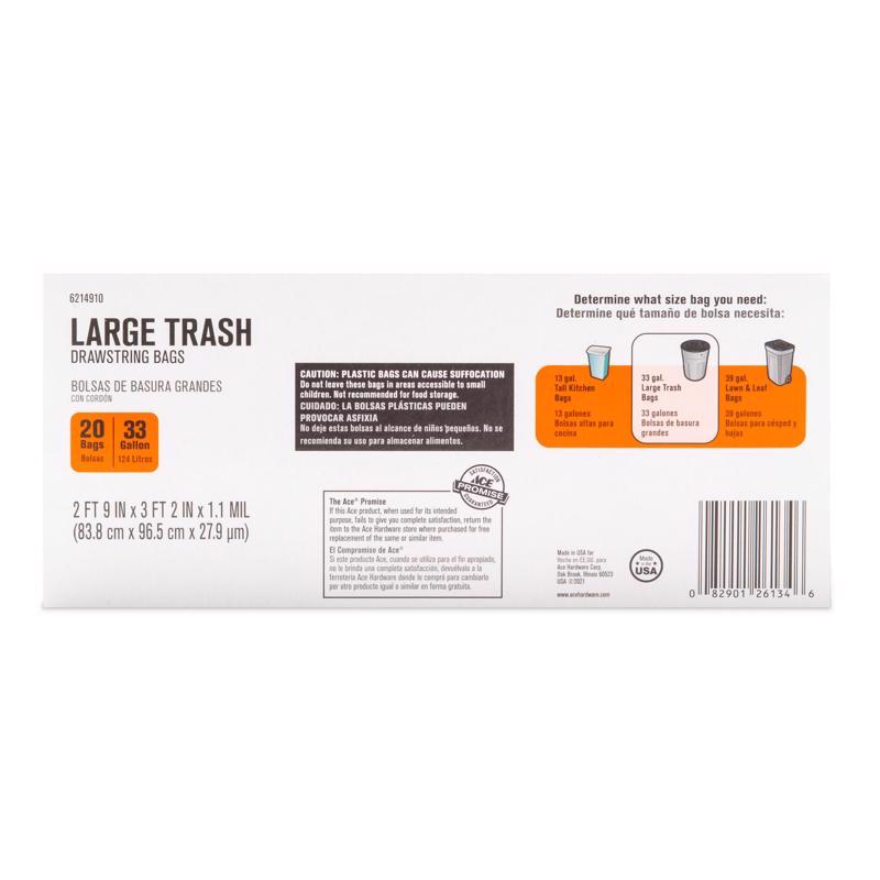 Ace 33 gal No Scent Trash Bags Drawstring 20 pk, Pack of 12