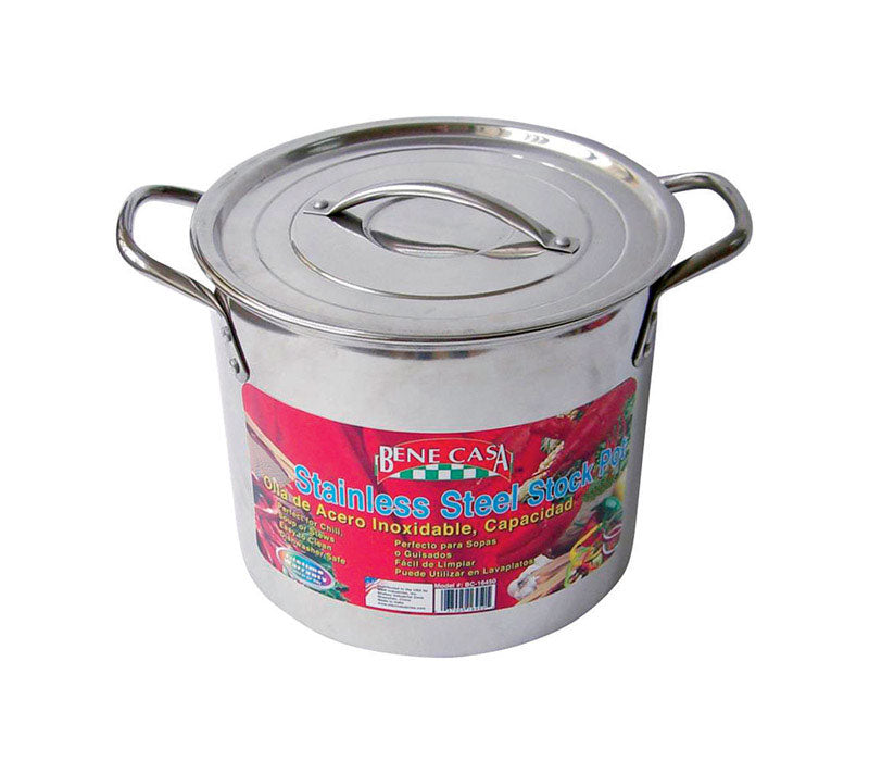 Bene Casa Stainless Steel Stock Pot 9.21 in. 12 qt Silver