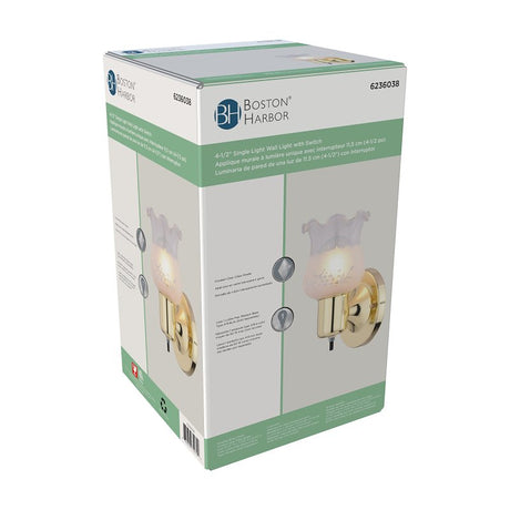 Boston Harbor W22BB01-2349ECD3L Single Light Wall Fixture, 60 W, 120 V, Type C or CFL, Steel, Polished Brass