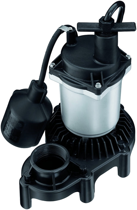 Simer 2161 Sump Pump, 1-Phase, 3.9 A, 115 V, 0.25 hp, 1-1/2 in Outlet, 20 ft Max Lift Head, 1500 gph