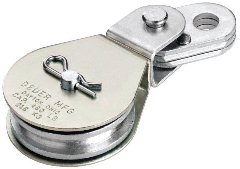 Deuer DB-15E Cable Block, Swivel Eye, 1/4 in Rope, 480 lb Working Load, 2 in Sheave, Zinc