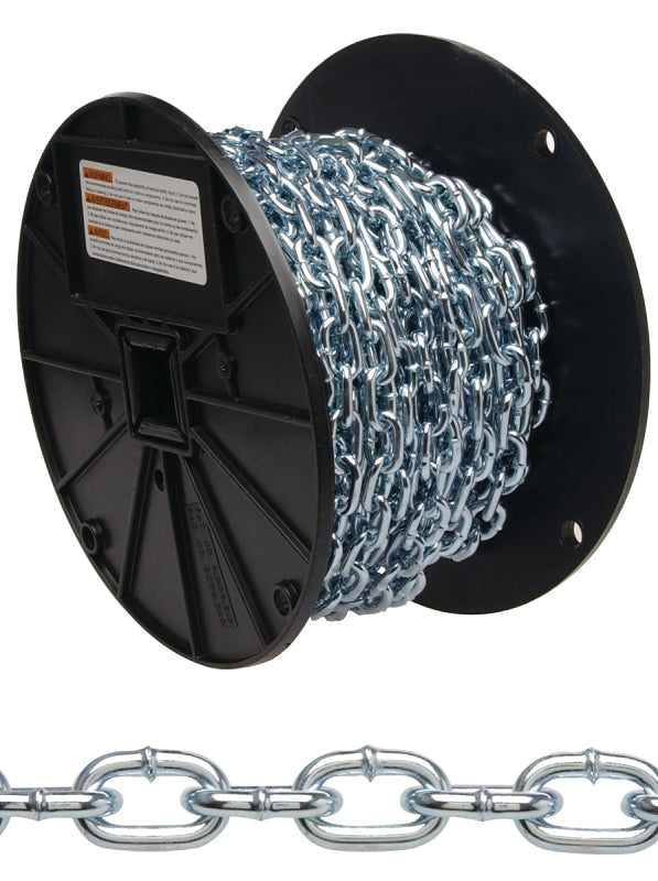 Campbell 0726727 Straight Link Coil Chain, #2, 125 ft L, 325 lb Working Load, Steel, Zinc