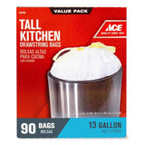 Ace 13 gal No Scent Tall Kitchen Bags Drawstring 90 pk, Pack of 6