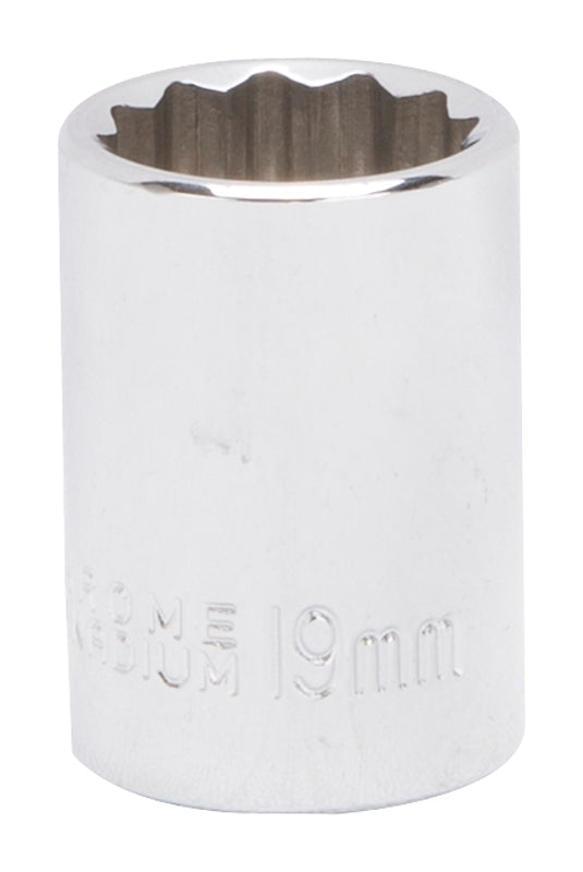 Vulcan MT6530224 Drive Socket, 19 mm Socket, 1/2 in Drive, 12-Point, Chrome Vanadium Steel, Chrome