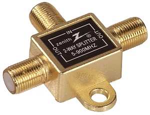 Zenith VS1001SP2W Series Coax Splitter, 900 MHz, 1 Video Input, 2 Video Output
