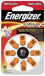 Energizer 13 Series AZ13DP-8 Non-Rechargeable Hearing Aid Battery, 1.4 V Battery, 242 mAh, Zinc-Air