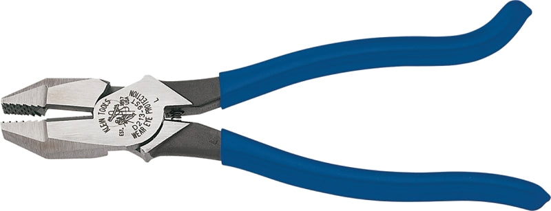 Klein Tools D213-9ST Series Ironworker's Plier, 7-3/8 in L Handle, 9-3/8 in OAL, Blue Handle, Hook Bend Handle