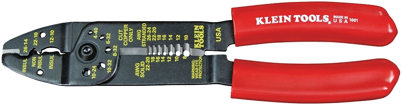 Klein Tools 1001 Electrician's Tool, 10 to 26 AWG Stranded, 8 to 22 AWG Solid Cutting Capacity, Cushion Grip Handle